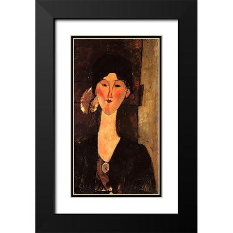 Beatrice Hastings In Front Of A Door Black Modern Wood Framed Art Print with Double Matting by Modigliani, Amedeo