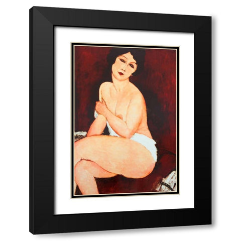 Beautiful Woman Black Modern Wood Framed Art Print with Double Matting by Modigliani, Amedeo