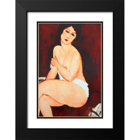 Beautiful Woman Black Modern Wood Framed Art Print with Double Matting by Modigliani, Amedeo