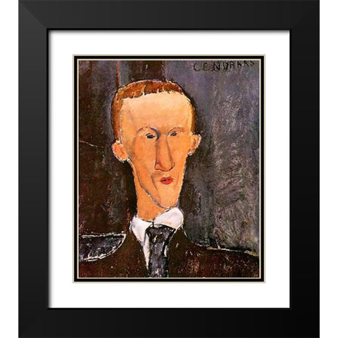 Blaise Cendrars Black Modern Wood Framed Art Print with Double Matting by Modigliani, Amedeo