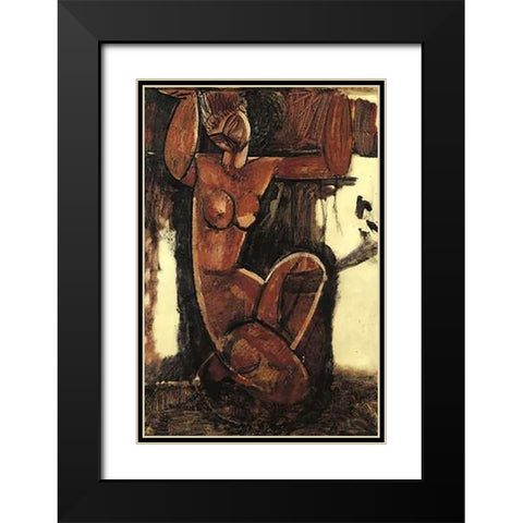 Caryatid 6 Black Modern Wood Framed Art Print with Double Matting by Modigliani, Amedeo