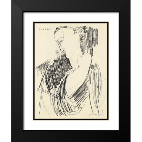 Drawing For Drinking Black Modern Wood Framed Art Print with Double Matting by Modigliani, Amedeo