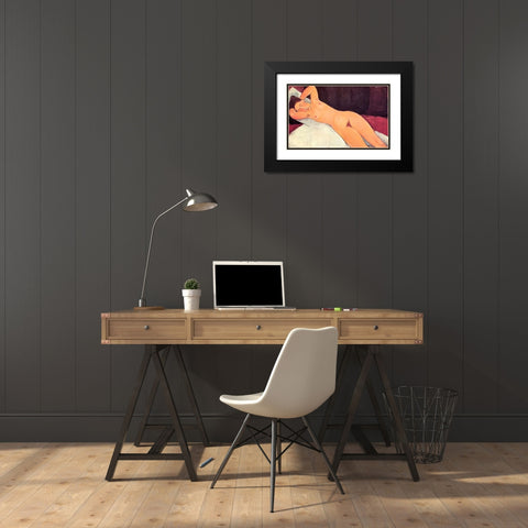 Eyes Closed Reclining Nude Black Modern Wood Framed Art Print with Double Matting by Modigliani, Amedeo
