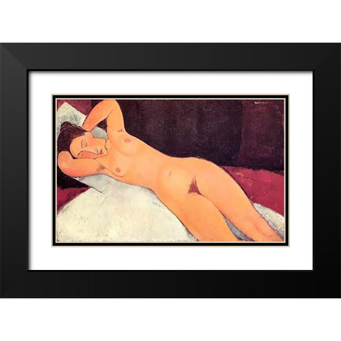 Eyes Closed Reclining Nude Black Modern Wood Framed Art Print with Double Matting by Modigliani, Amedeo