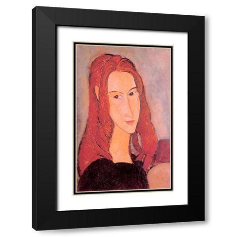 Girl Jeanne Hebuterne Black Modern Wood Framed Art Print with Double Matting by Modigliani, Amedeo