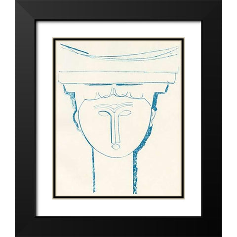 Head Of Caryatid 1909 Black Modern Wood Framed Art Print with Double Matting by Modigliani, Amedeo