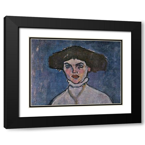 Head Of Young Woman Black Modern Wood Framed Art Print with Double Matting by Modigliani, Amedeo