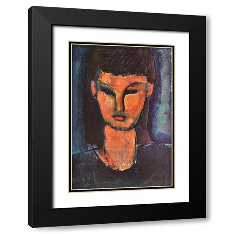 Head Of Young Woman 2 Black Modern Wood Framed Art Print with Double Matting by Modigliani, Amedeo