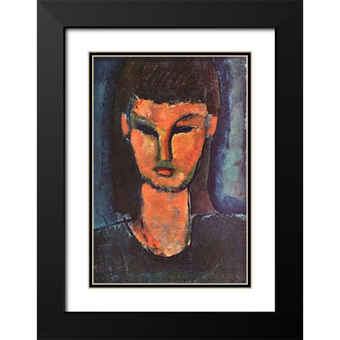 Head Of Young Woman 2 Black Modern Wood Framed Art Print with Double Matting by Modigliani, Amedeo