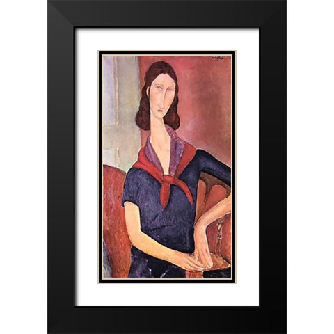Jeanne Hebuterne Black Modern Wood Framed Art Print with Double Matting by Modigliani, Amedeo
