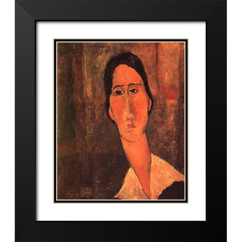 Jeanne Hebuterne Whitecollar Black Modern Wood Framed Art Print with Double Matting by Modigliani, Amedeo