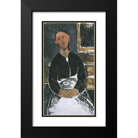La Fantesca Black Modern Wood Framed Art Print with Double Matting by Modigliani, Amedeo