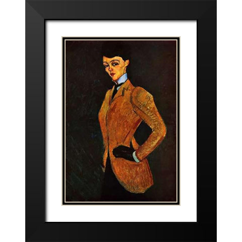 Lady Inriding Habit Black Modern Wood Framed Art Print with Double Matting by Modigliani, Amedeo