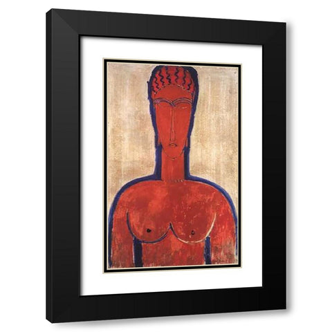 Large Red Bust Black Modern Wood Framed Art Print with Double Matting by Modigliani, Amedeo