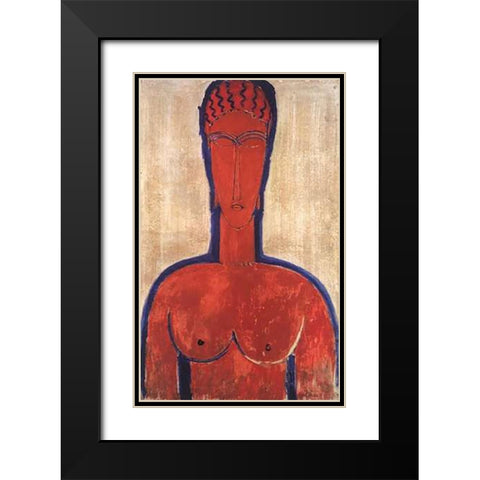 Large Red Bust Black Modern Wood Framed Art Print with Double Matting by Modigliani, Amedeo
