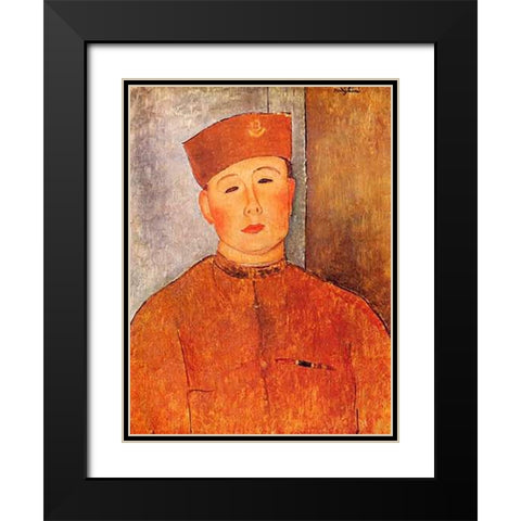 Le Zouave Black Modern Wood Framed Art Print with Double Matting by Modigliani, Amedeo