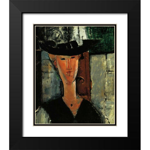 Madam Pompadour Black Modern Wood Framed Art Print with Double Matting by Modigliani, Amedeo