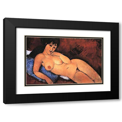 Nude On A Blue Cushion Black Modern Wood Framed Art Print with Double Matting by Modigliani, Amedeo