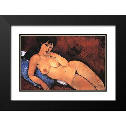 Nude On A Blue Cushion Black Modern Wood Framed Art Print with Double Matting by Modigliani, Amedeo