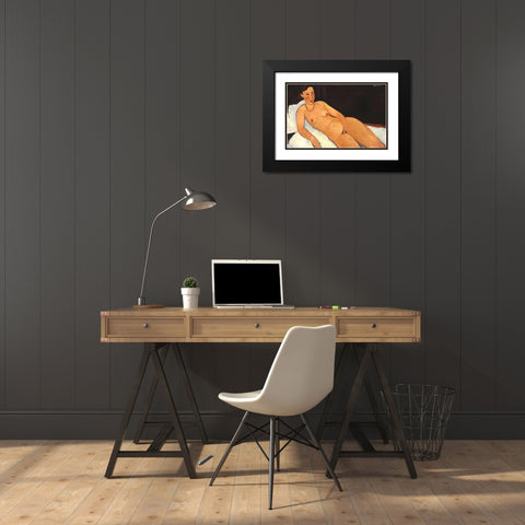 Nude With Coral Necklace Black Modern Wood Framed Art Print with Double Matting by Modigliani, Amedeo