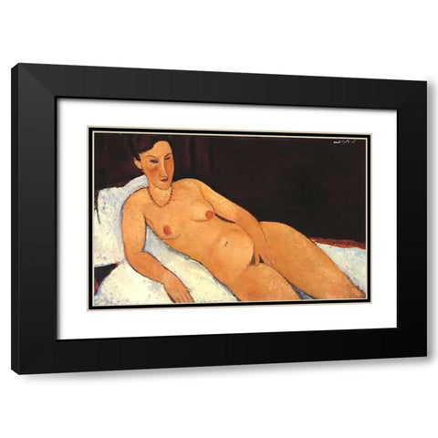 Nude With Coral Necklace Black Modern Wood Framed Art Print with Double Matting by Modigliani, Amedeo