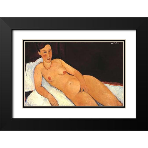 Nude With Coral Necklace Black Modern Wood Framed Art Print with Double Matting by Modigliani, Amedeo