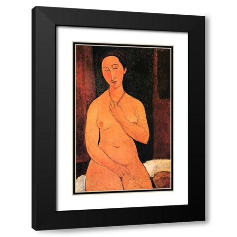 Nude With Necklace Black Modern Wood Framed Art Print with Double Matting by Modigliani, Amedeo