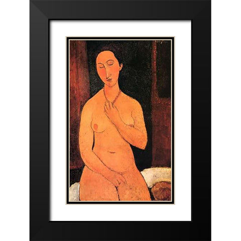 Nude With Necklace Black Modern Wood Framed Art Print with Double Matting by Modigliani, Amedeo