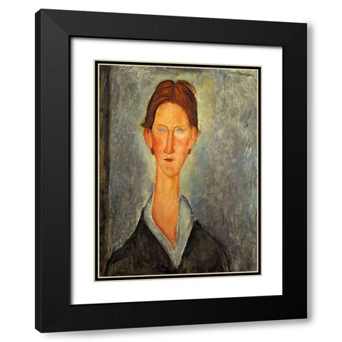 Portrait Of A Student Black Modern Wood Framed Art Print with Double Matting by Modigliani, Amedeo