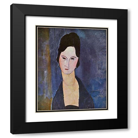 Portrait Of A Woman Black Modern Wood Framed Art Print with Double Matting by Modigliani, Amedeo
