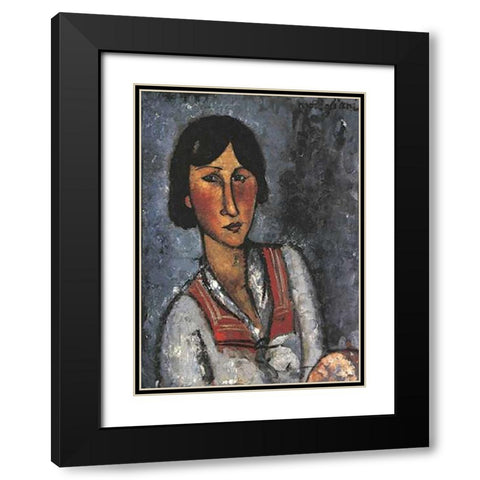 Portrait Of A Woman 1 Black Modern Wood Framed Art Print with Double Matting by Modigliani, Amedeo