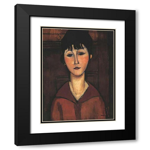 Portrait Of A Young Woman Black Modern Wood Framed Art Print with Double Matting by Modigliani, Amedeo