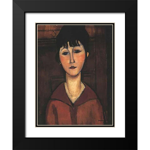 Portrait Of A Young Woman Black Modern Wood Framed Art Print with Double Matting by Modigliani, Amedeo