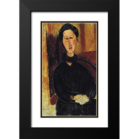 Portrait Of Anna Zborowska Black Modern Wood Framed Art Print with Double Matting by Modigliani, Amedeo