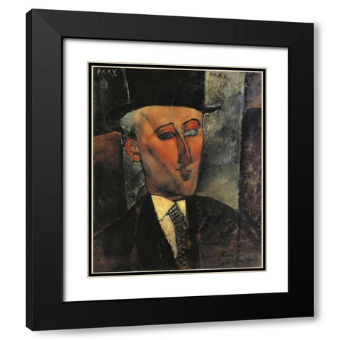 Portrait Of Max Jacob Black Modern Wood Framed Art Print with Double Matting by Modigliani, Amedeo