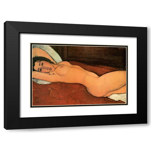 Reclining Nude Black Modern Wood Framed Art Print with Double Matting by Modigliani, Amedeo