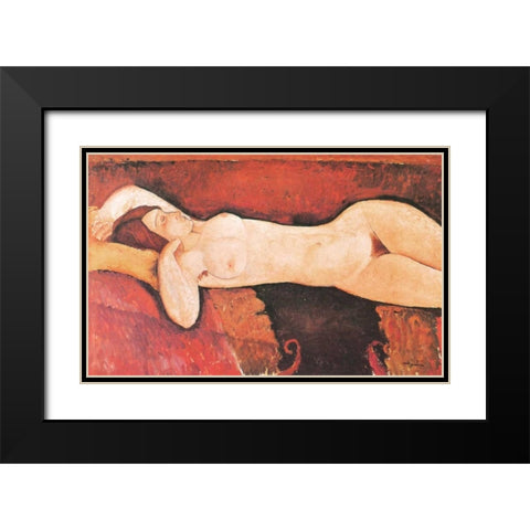 Reclining Nude Le Grand Nu Black Modern Wood Framed Art Print with Double Matting by Modigliani, Amedeo
