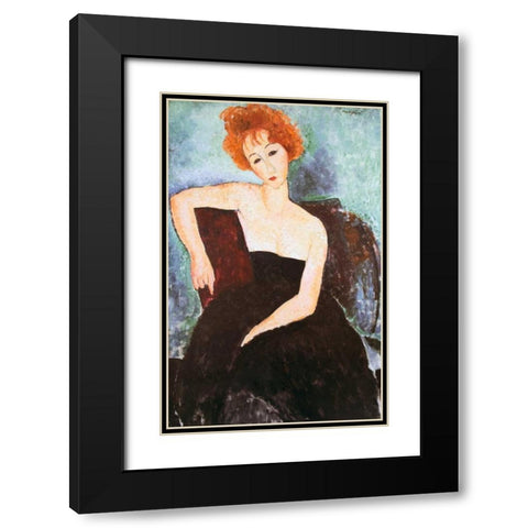 Red Headed Woman Black Modern Wood Framed Art Print with Double Matting by Modigliani, Amedeo