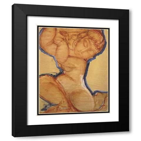 Rose Caryatid With Blue Border Black Modern Wood Framed Art Print with Double Matting by Modigliani, Amedeo