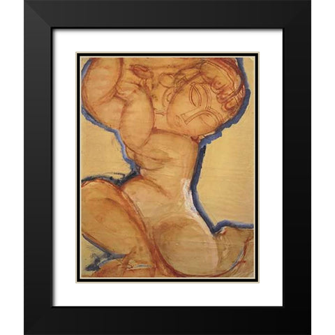 Rose Caryatid With Blue Border Black Modern Wood Framed Art Print with Double Matting by Modigliani, Amedeo