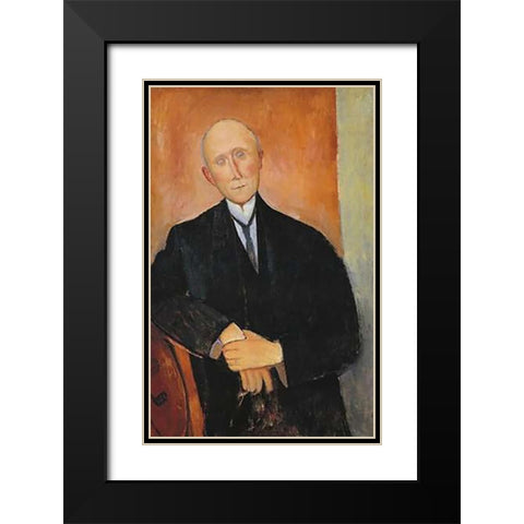 Seated Man With Orange Background Black Modern Wood Framed Art Print with Double Matting by Modigliani, Amedeo