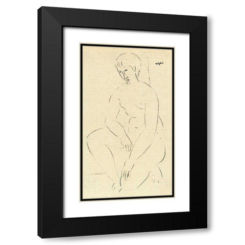 Squatting Nude 2 Black Modern Wood Framed Art Print with Double Matting by Modigliani, Amedeo