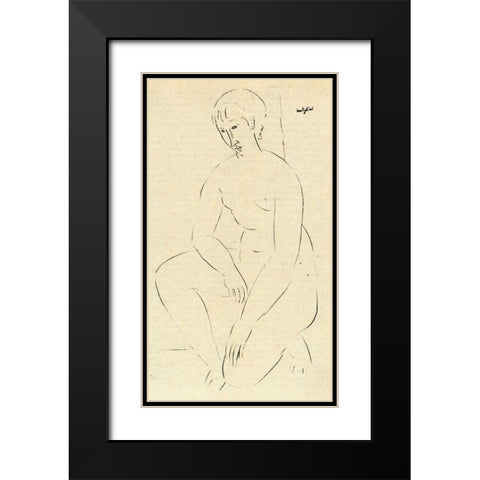 Squatting Nude 2 Black Modern Wood Framed Art Print with Double Matting by Modigliani, Amedeo