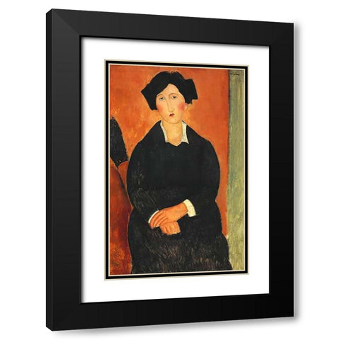 The Italian Woman Black Modern Wood Framed Art Print with Double Matting by Modigliani, Amedeo