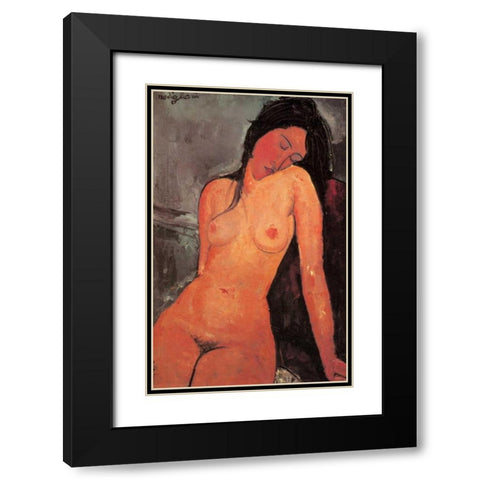 The Seated Nude Black Modern Wood Framed Art Print with Double Matting by Modigliani, Amedeo