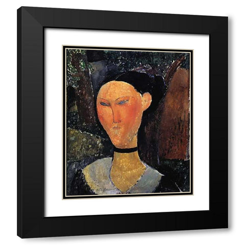 Woman With A Velvet Ribbon Black Modern Wood Framed Art Print with Double Matting by Modigliani, Amedeo