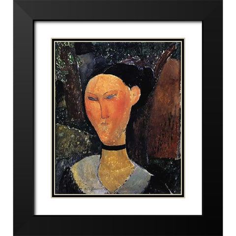 Woman With A Velvet Ribbon Black Modern Wood Framed Art Print with Double Matting by Modigliani, Amedeo