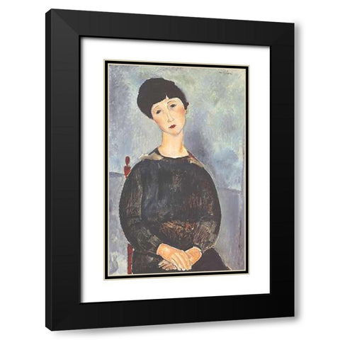 Young Seated Girl With Brown Hair Black Modern Wood Framed Art Print with Double Matting by Modigliani, Amedeo