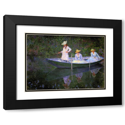 Barque A Giverny Black Modern Wood Framed Art Print with Double Matting by Monet, Claude