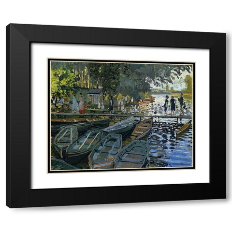 Bathing At La Grenouillere 1869 Black Modern Wood Framed Art Print with Double Matting by Monet, Claude